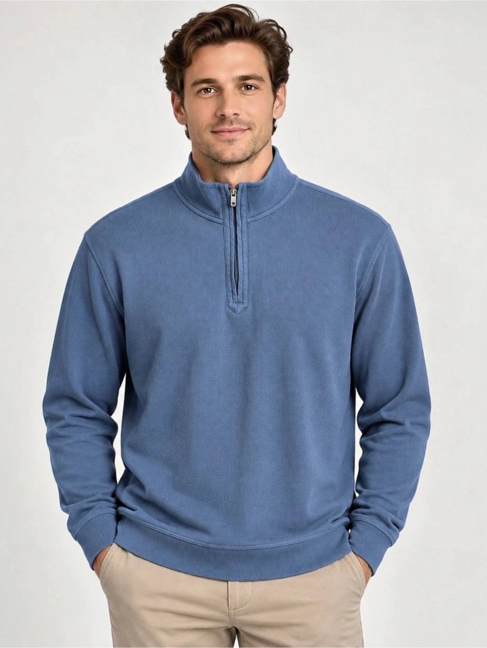 IZOD Men's Cotton Quarter-Zip Blue Size Large Like New